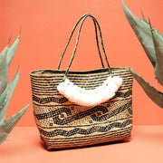 Borneo Medio Straw Tote Bag - Hand Bag with White Roman Tassels - Sassera